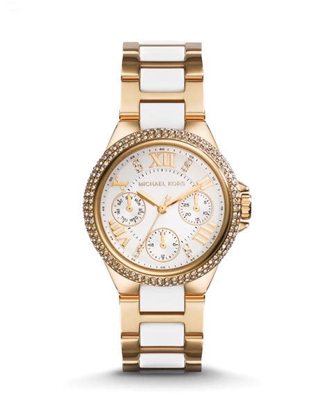 michael kors white gold diamond watch|michael kors camille women's watch.